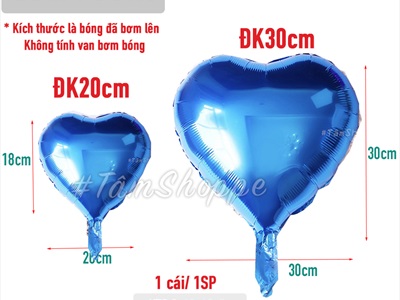 Bong bóng kiếng trái tim trơn màu nhiều cỡ BBK-TIM-03